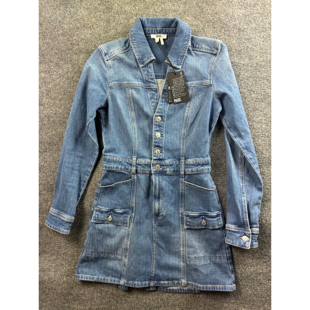 Paige Greta Dress Women 2 Blue Vianna Denim Long Sleeve Button Front Mini Dress